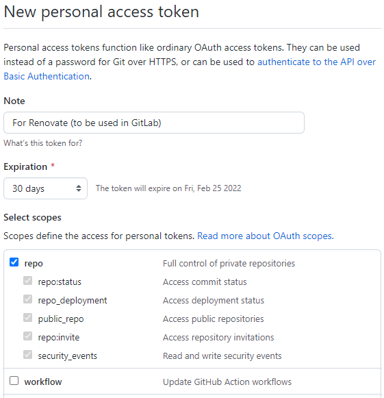 GitHub: create new personal access token