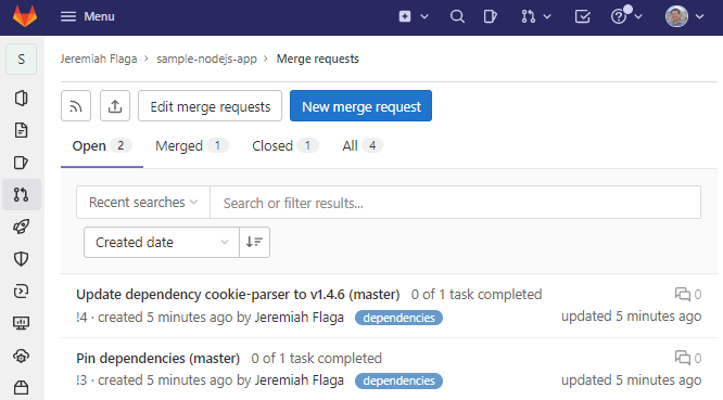GitLab: Other MR created by the Renovate bot