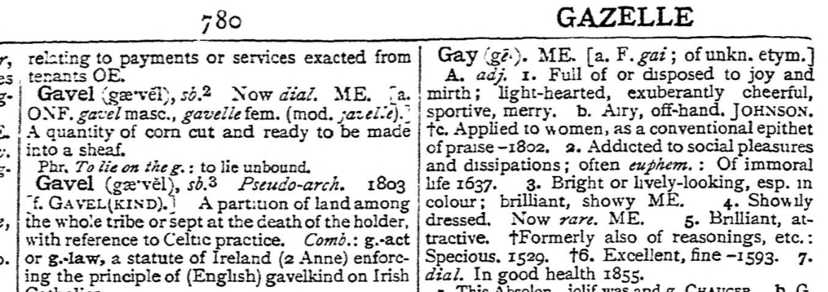 "Gay" definition from The Shorter Oxford English Dictionary Volume 1 (1933)